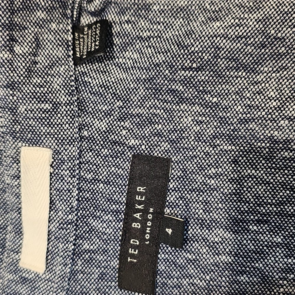 EUC -TED BAKER Men's Heathered Blue linen cotton knit Button Down Shirt - size 3 - Picture 5 of 9
